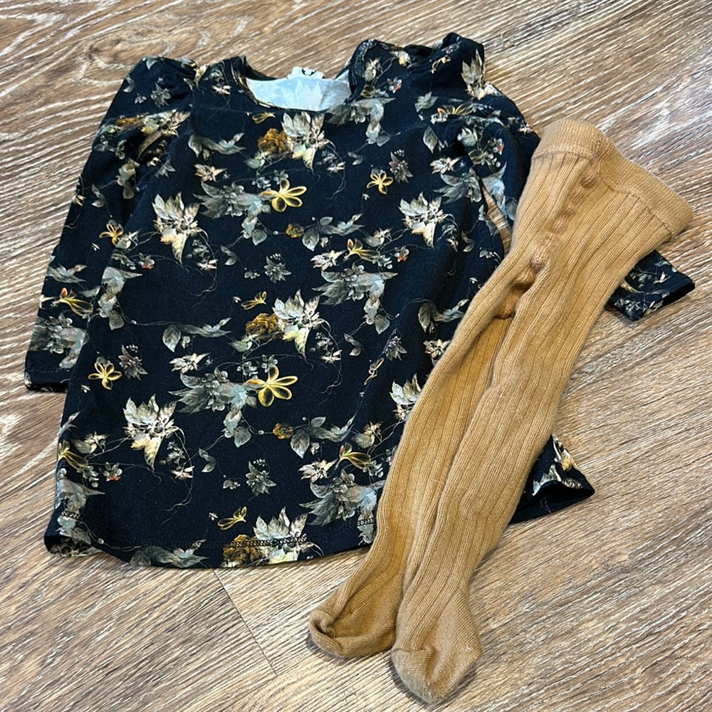 Elegant Floral Dress with Cozy Tights